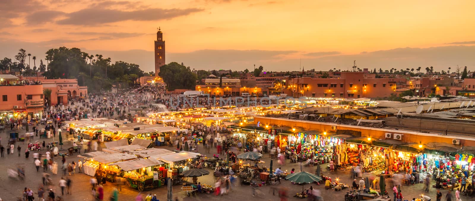 Jamaa el Fna market square in sunset, Marrakesh, Morocco, north Africa. by kasto