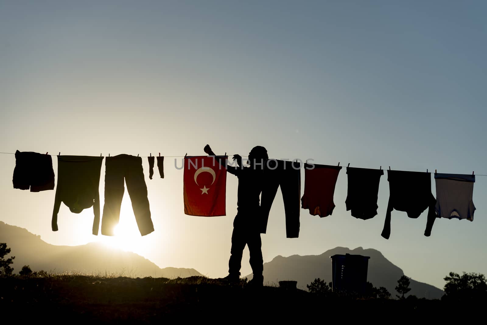 Hanging washed clothes