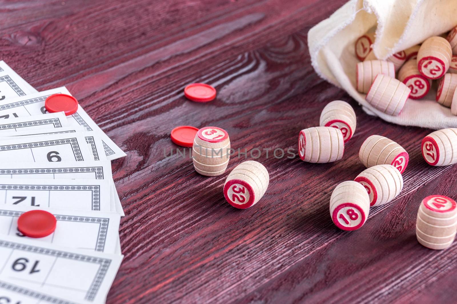 Board game lotto on red background, lottery