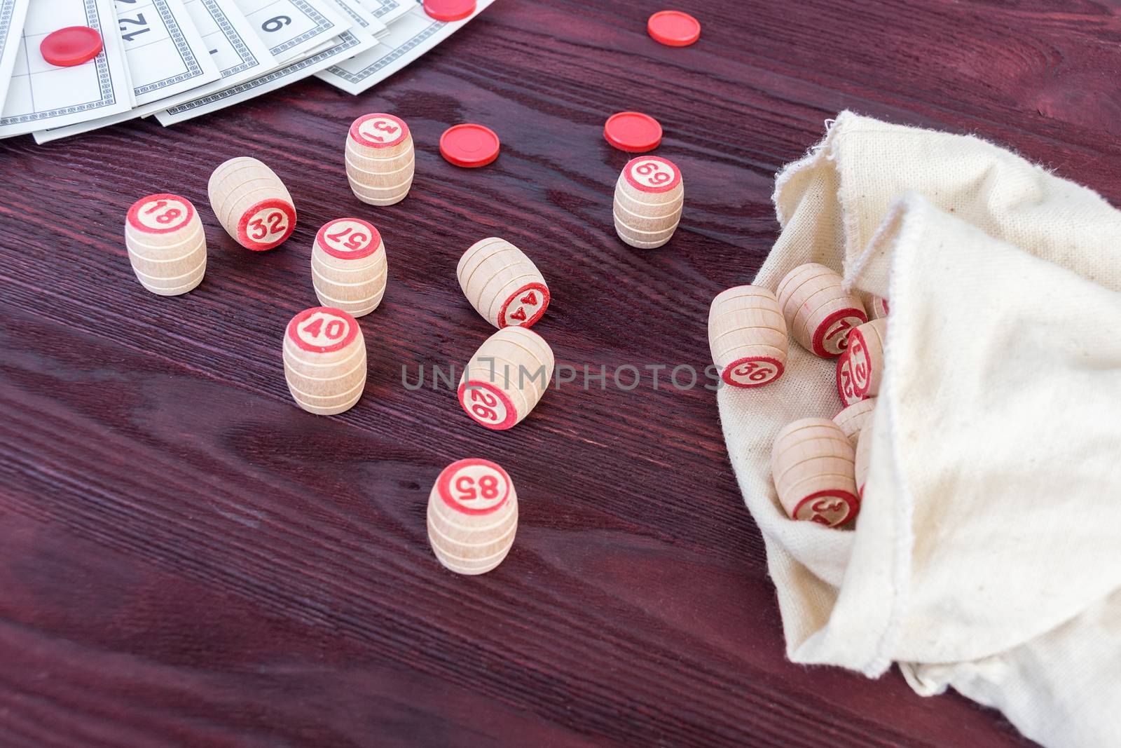 Board game lotto on red background, lottery