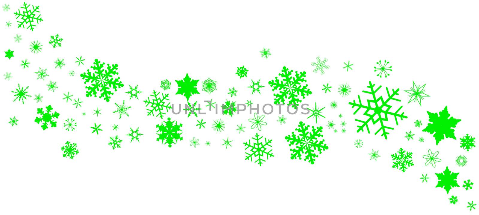 A banner of snowflakes in pastel green over a white background