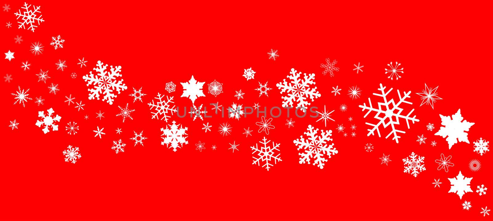 A banner of snowflakes in white over a red background