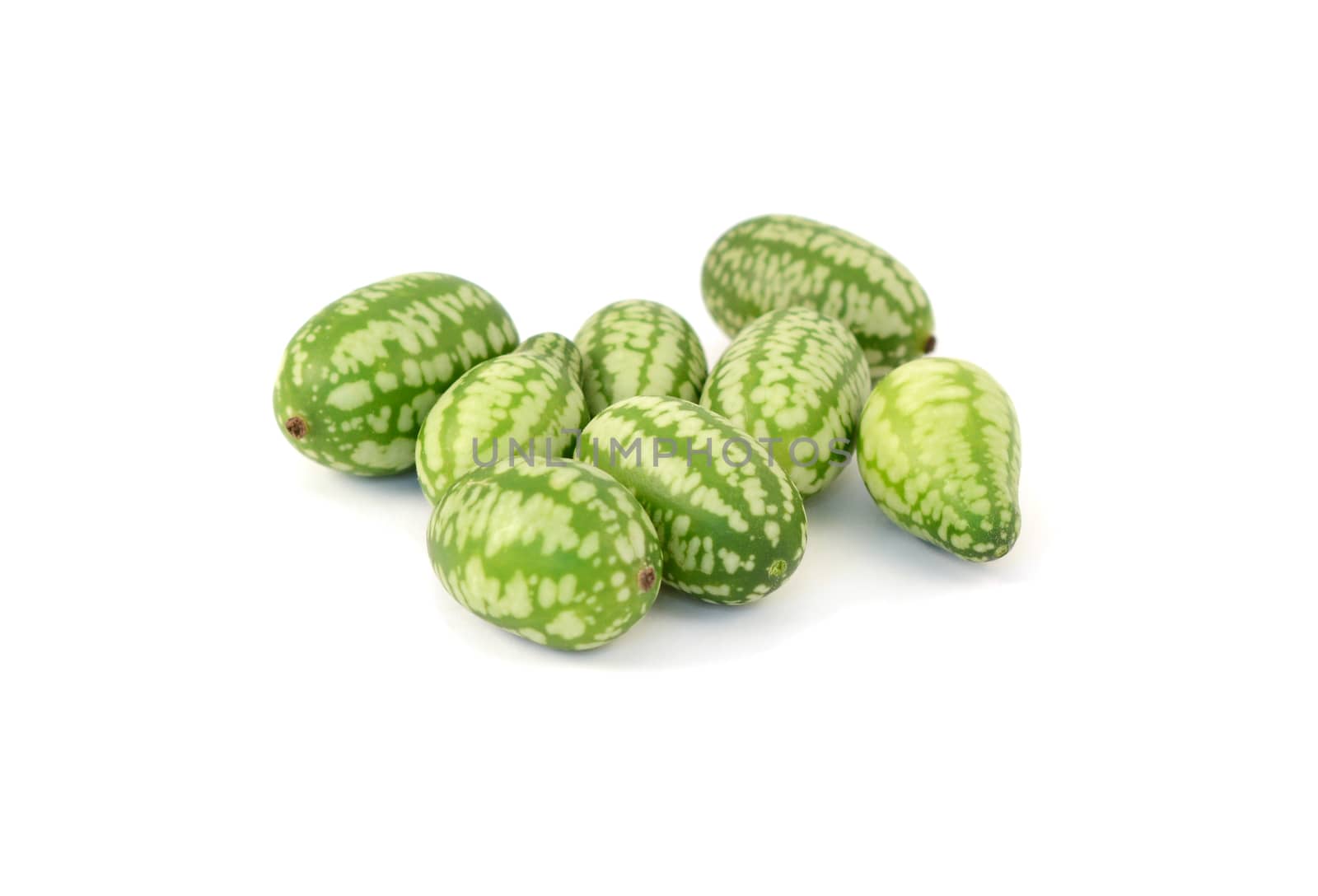 Group of cucamelons, Mexican sour gherkin, pepquino, or mouse melon, isolated on a white background