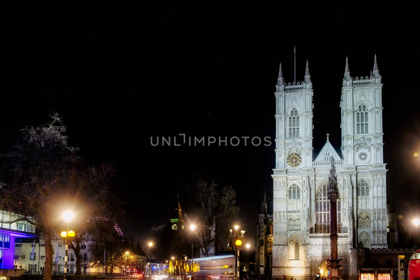 View of Westminster Abbey at Nighttime