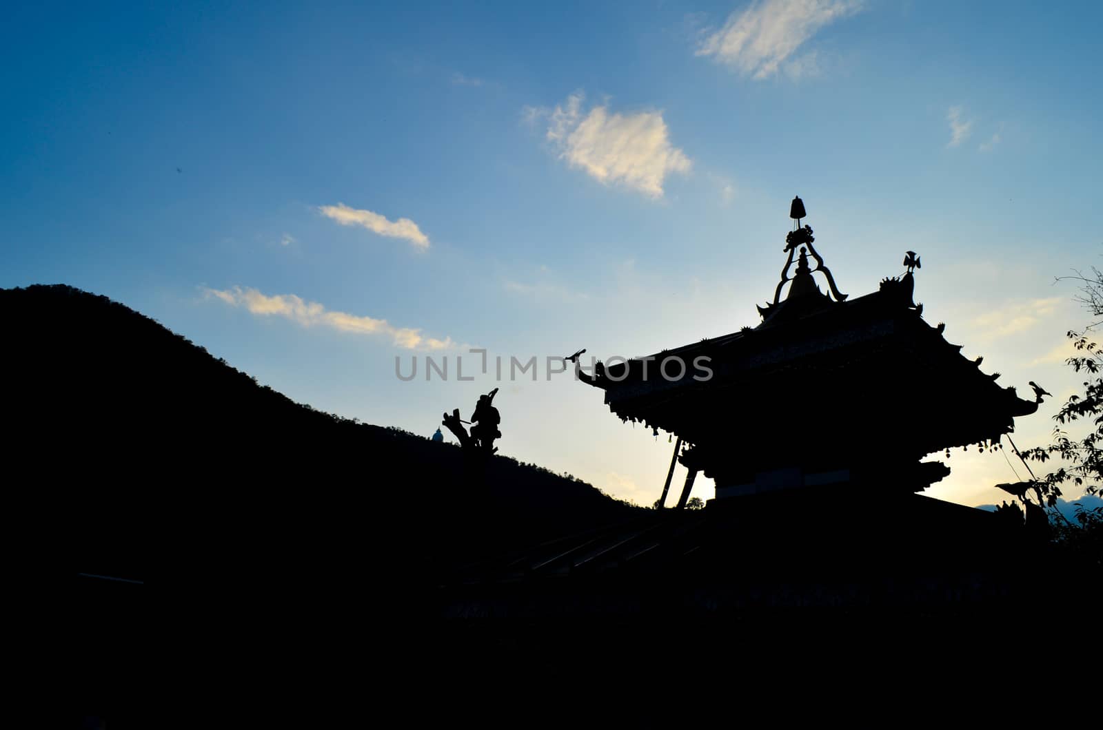blue sky have cloud in winter season ,thai land ,have feeling happy , and sihouette style