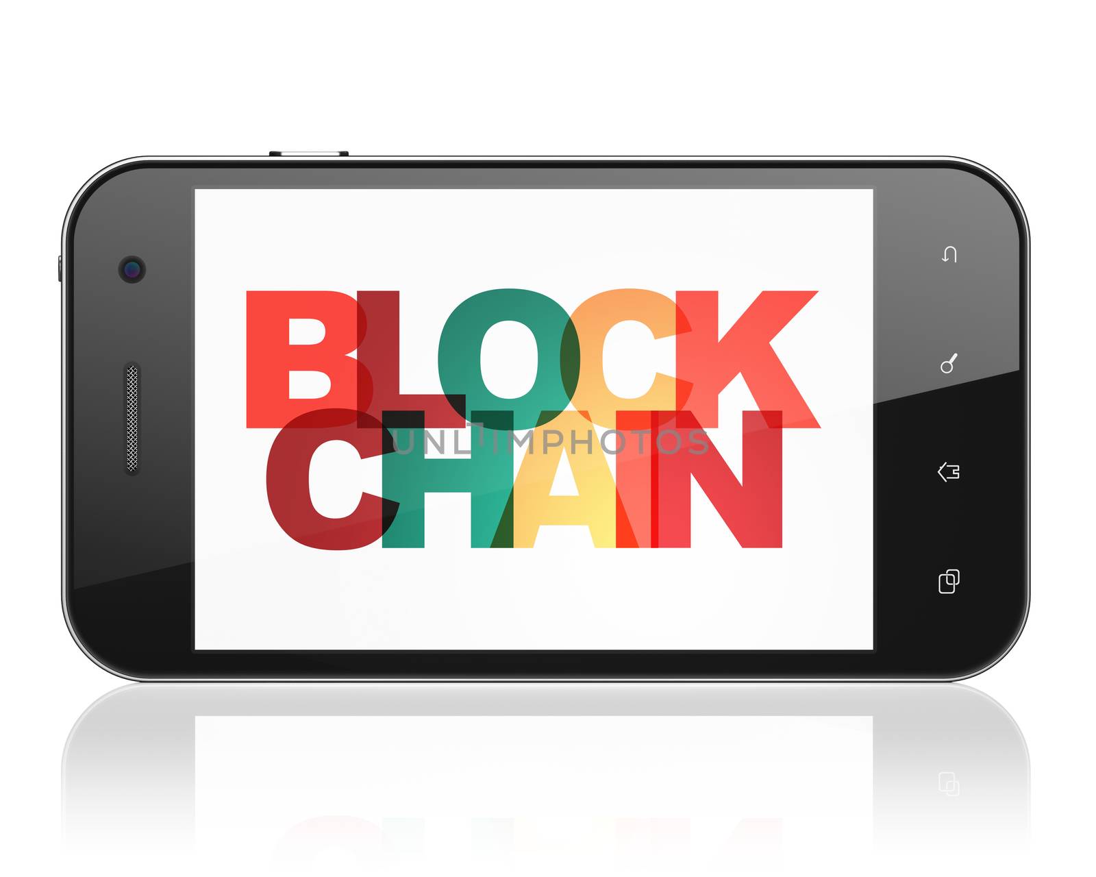 Banking concept: Smartphone with Blockchain on  display by maxkabakov