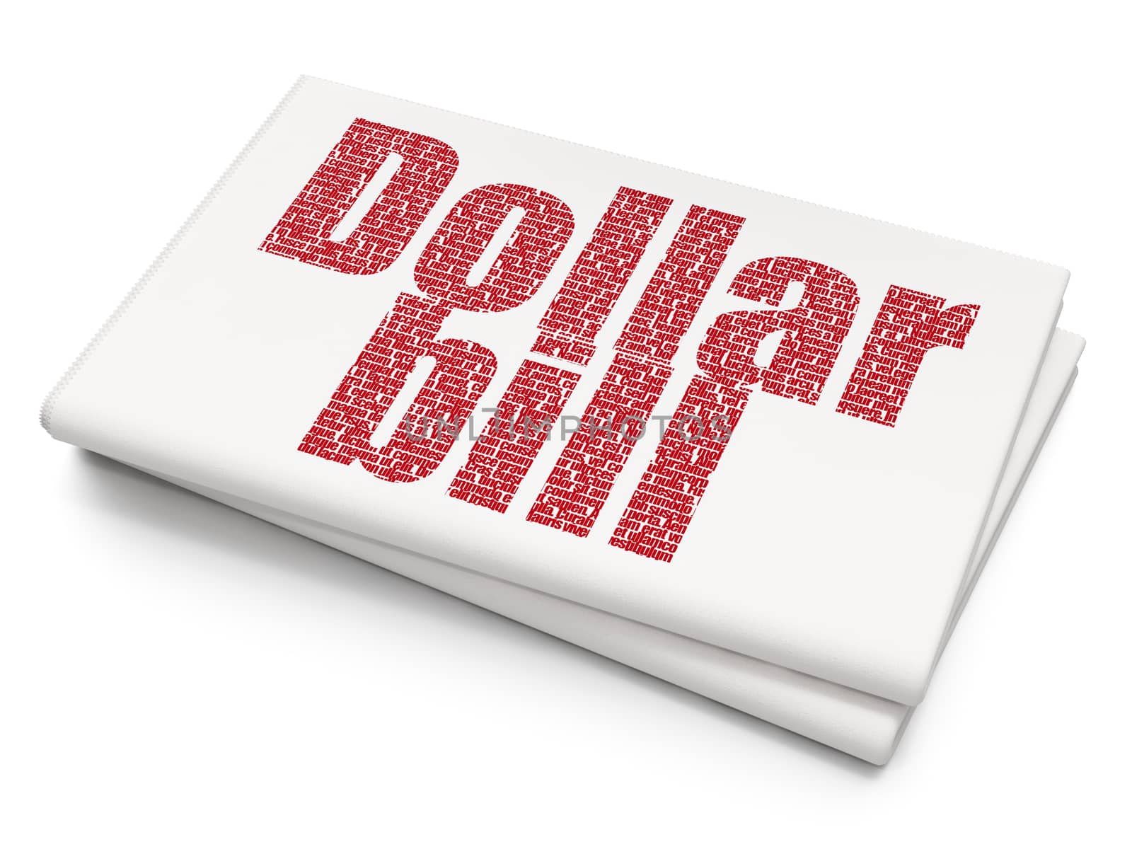 Banking concept: Pixelated red text Dollar Bill on Blank Newspaper background, 3D rendering