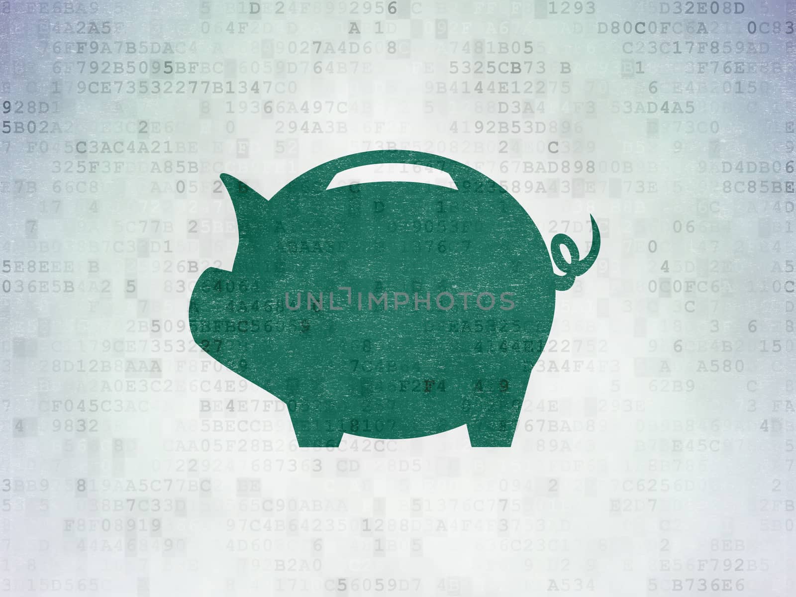 Money concept: Painted green Money Box icon on Digital Data Paper background