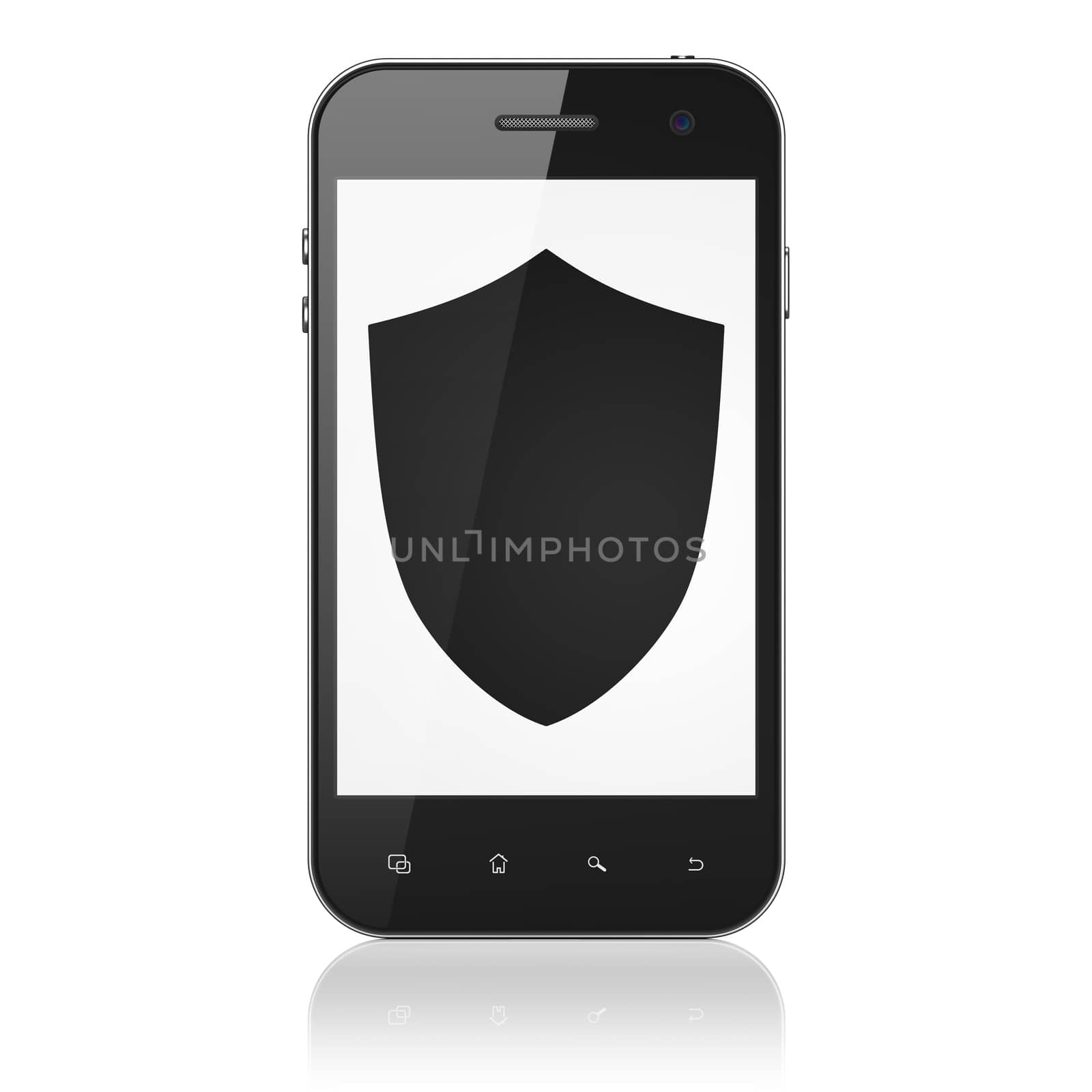 Safety concept: Smartphone with Shield on display by maxkabakov