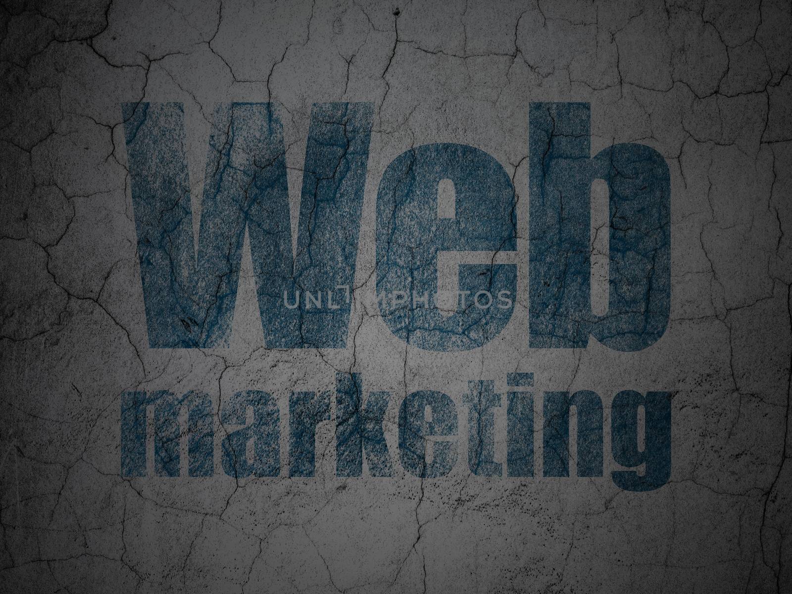 Web design concept: Blue Web Marketing on grunge textured concrete wall background