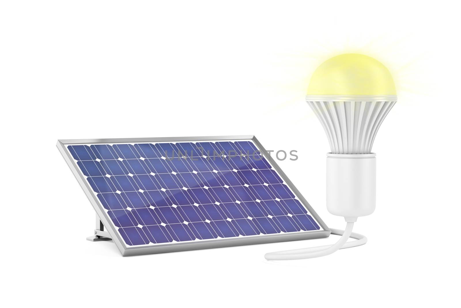 Generating electricity with solar panel for the light bulb to glow 