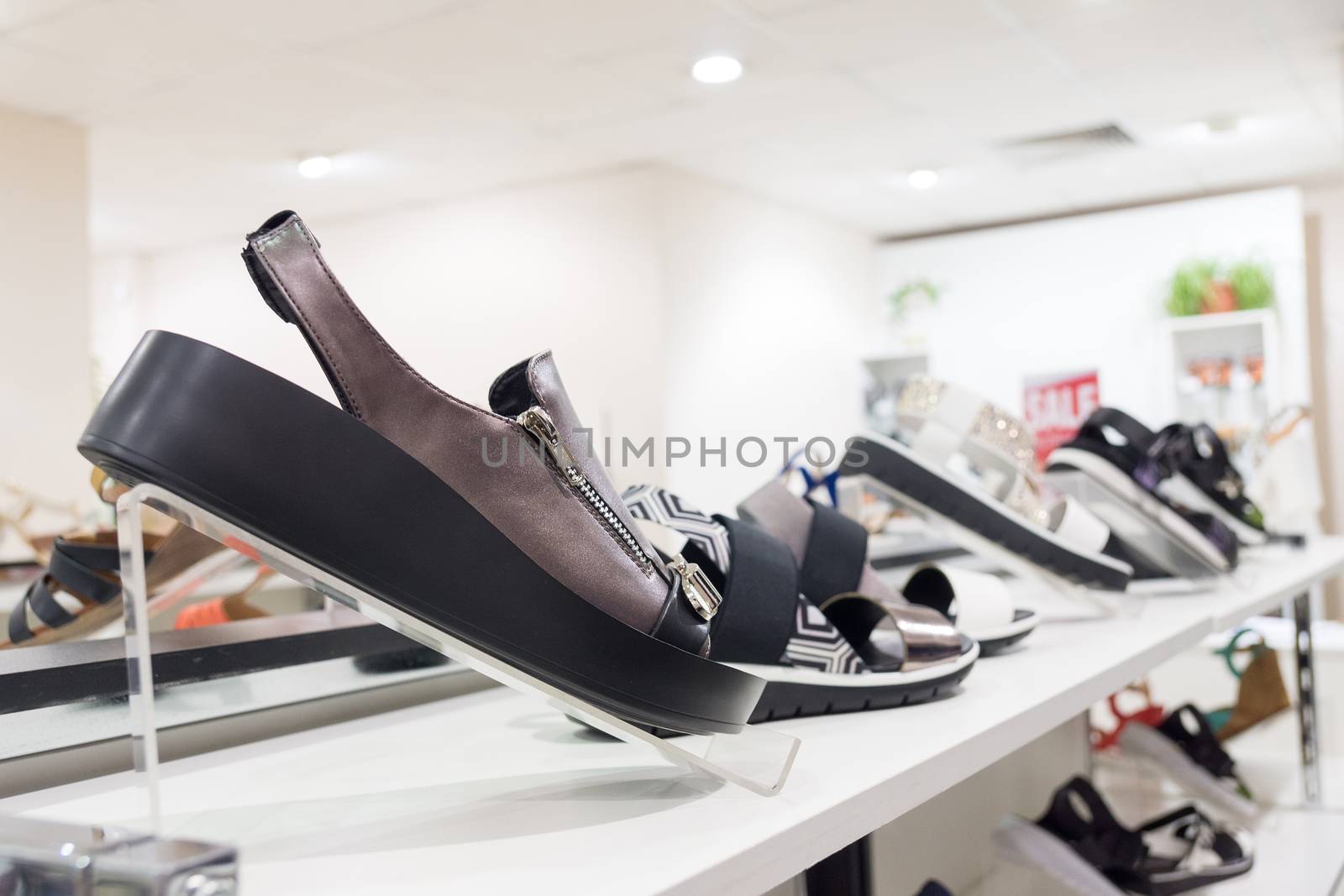 Women's shoes in a shop window in a store, Russia