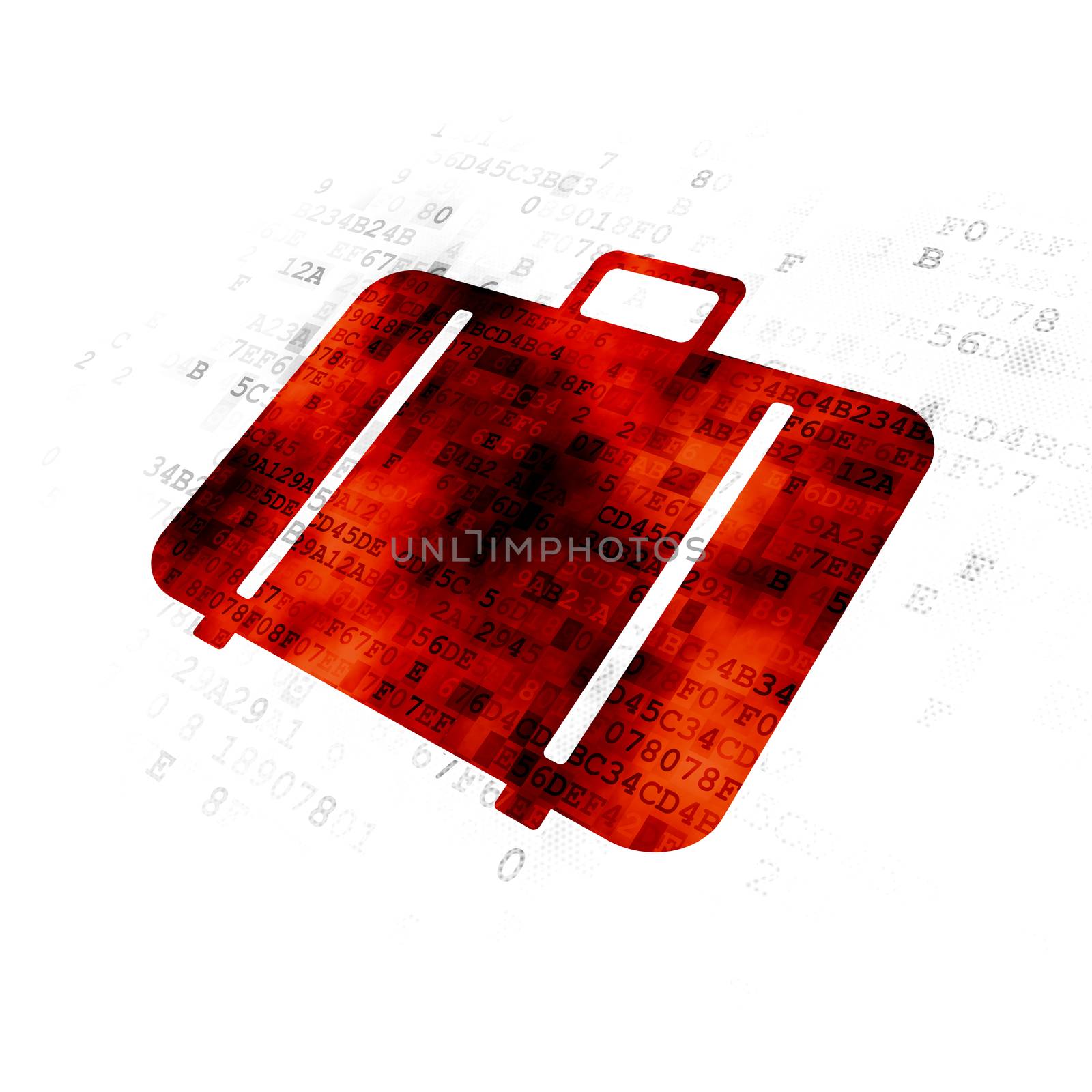 Travel concept: Pixelated red Bag icon on Digital background