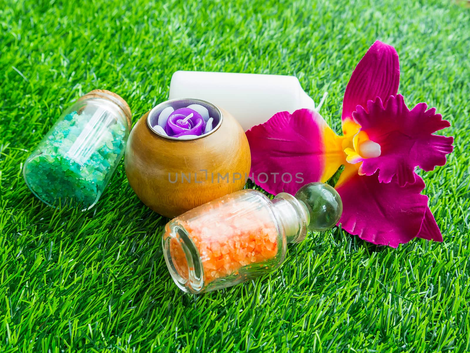 Close up,The accessories of spa scrub for skin healthy by supirak