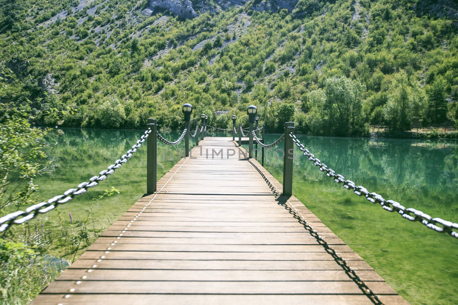 Wooden Bridge  in a river of Pirineos