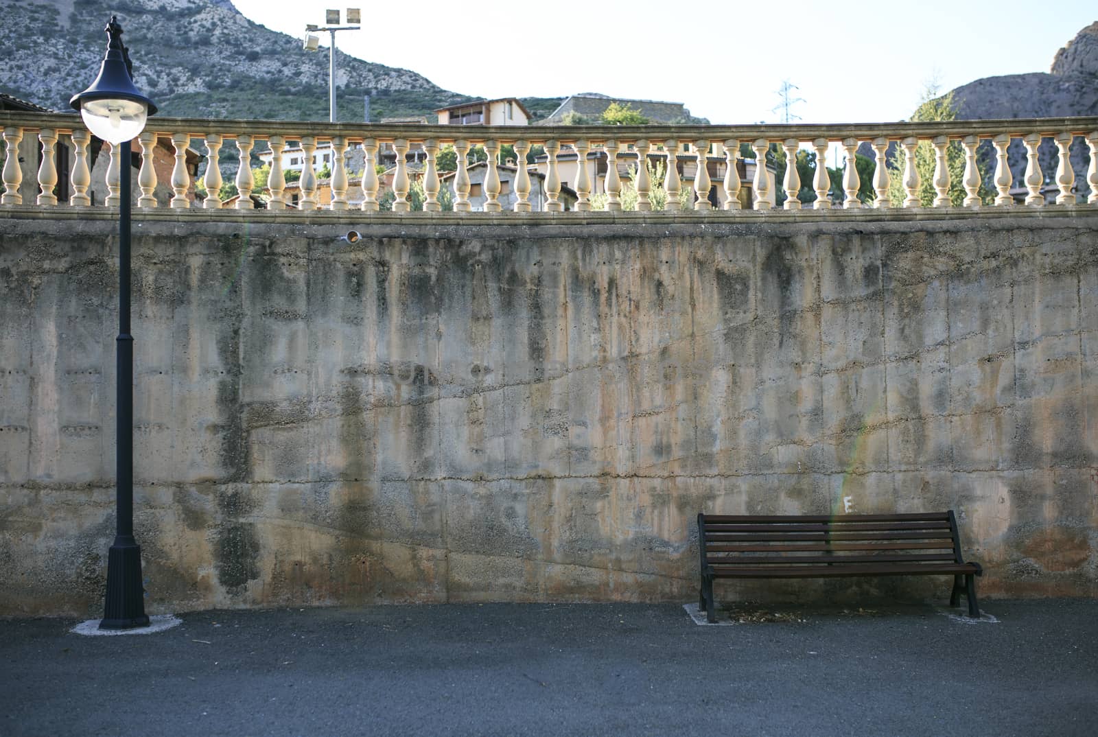 bench and streetlight  in a  town of spain