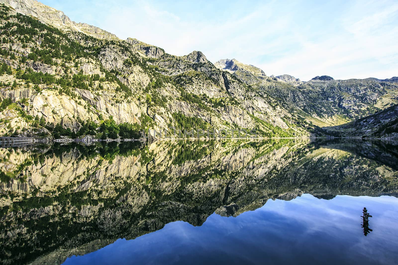 Mountains and lake photo with reflection