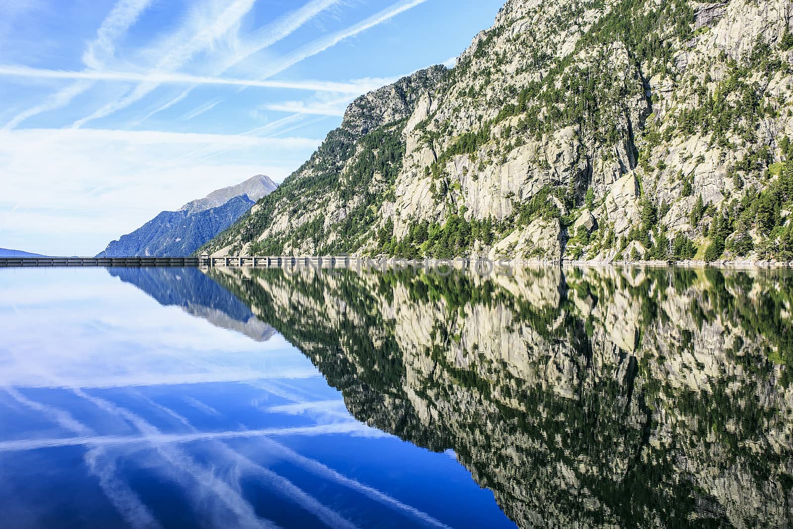 Mountains and lake photo with reflection