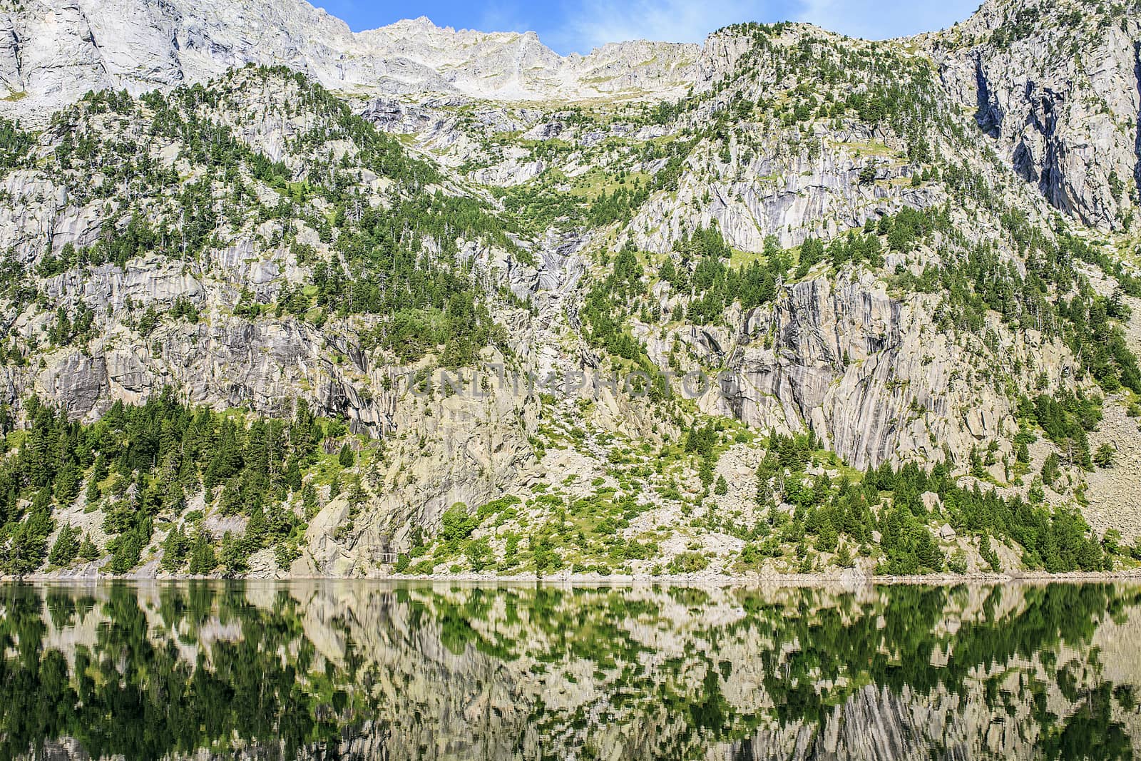 Mountains and lake photo with reflection