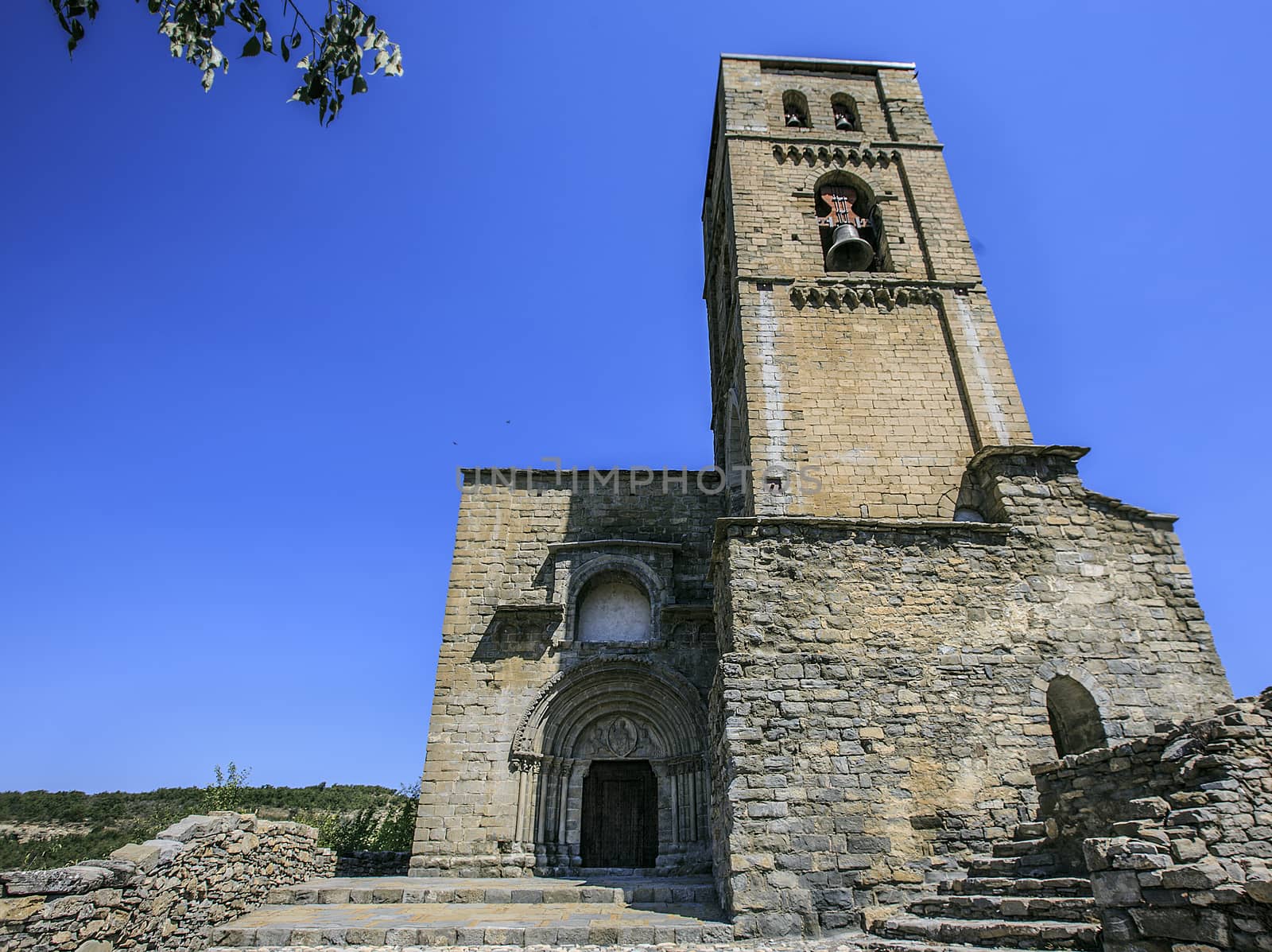 Stone church sited in a town of Spain, Montañana