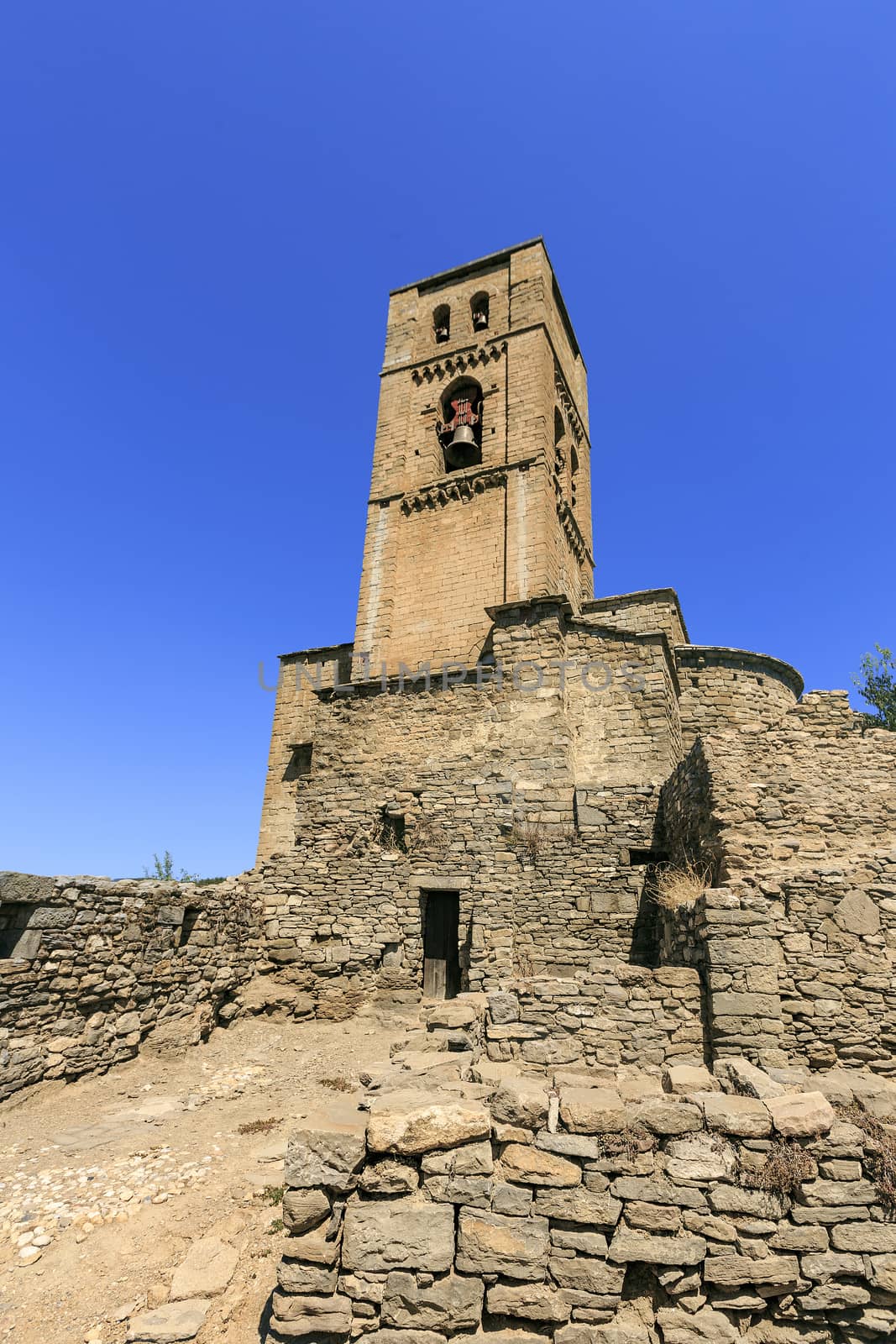 Stone church sited in a town of Spain, Montañana