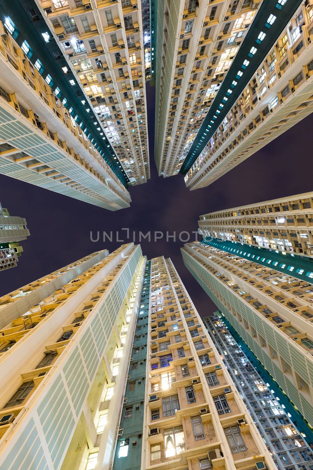 Skyscraper building from low angle at night