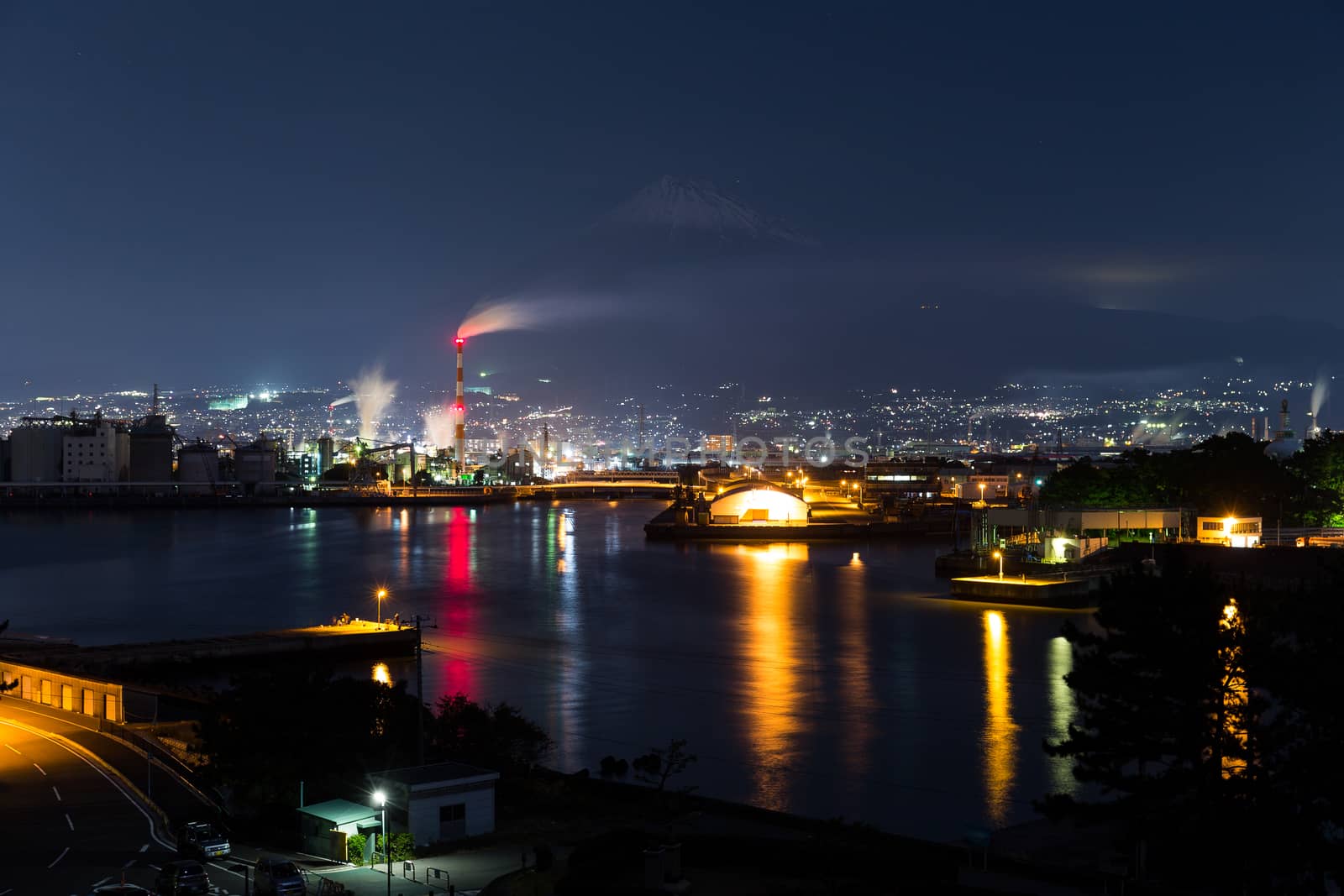 Fuji mountain in Fuji shi of Japan at night