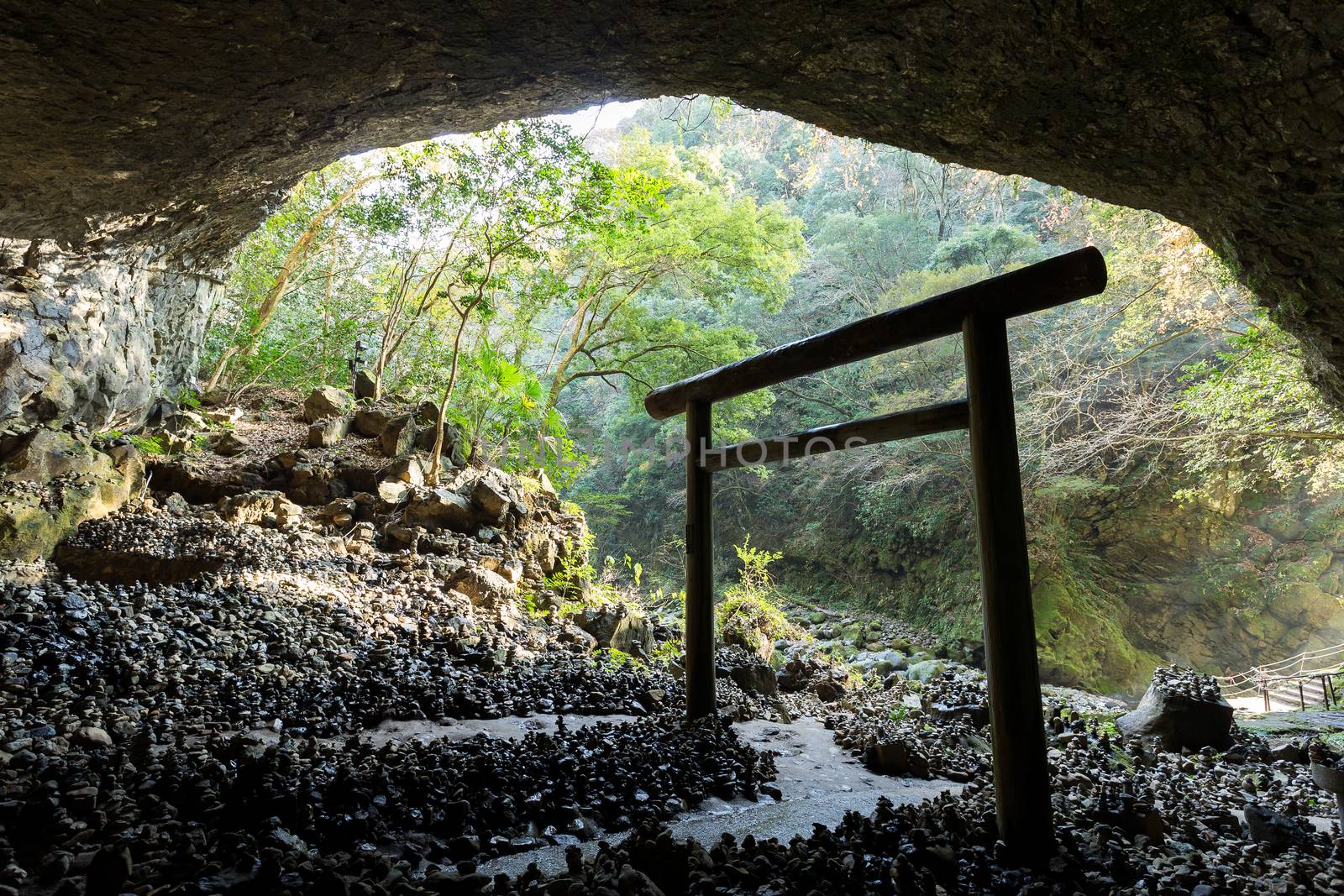 Torii in the cave in Japan