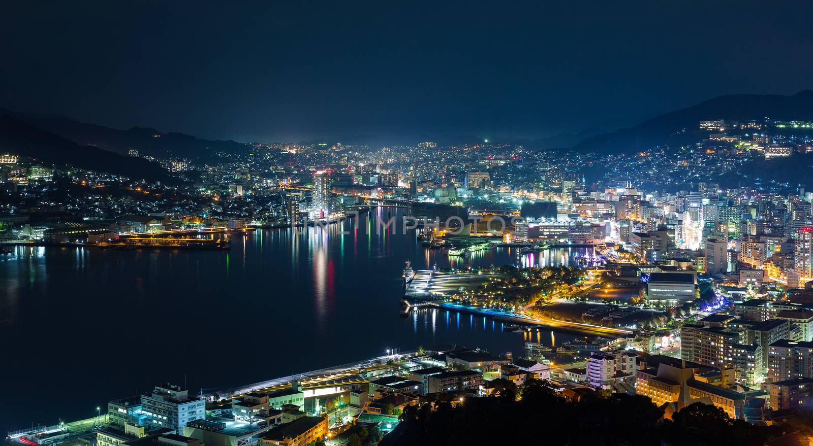 Night shot of Nagasaki city in Japan by leungchopan