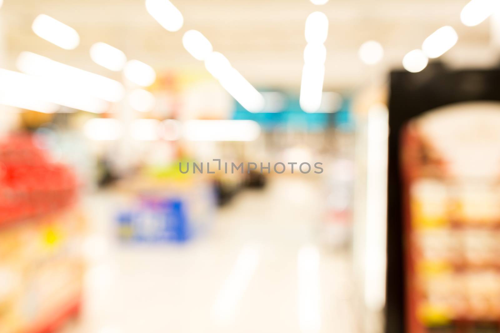 Supermarket or discount store blur background with bokeh by leungchopan