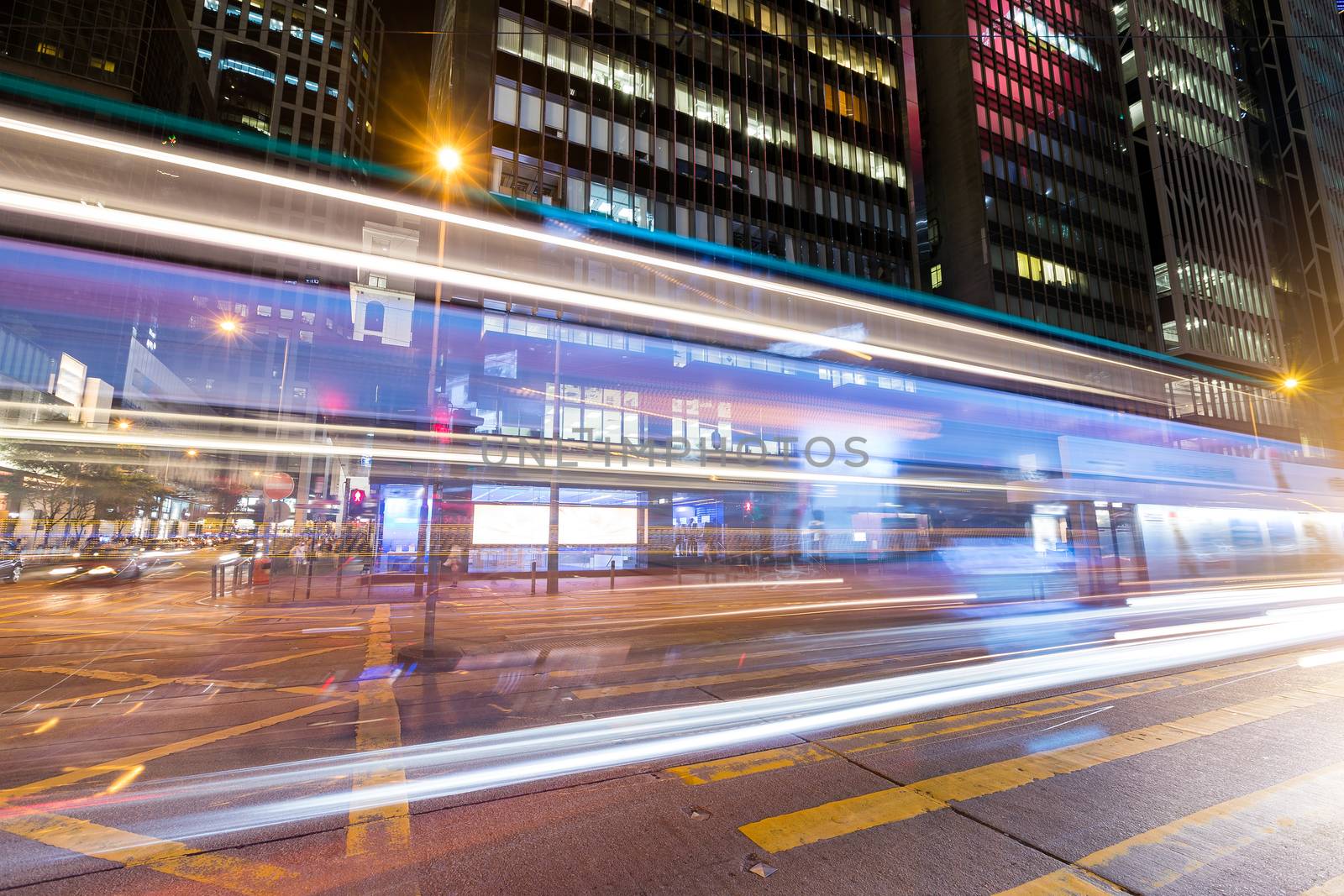 Busy traffic in Hong Kong at night by leungchopan