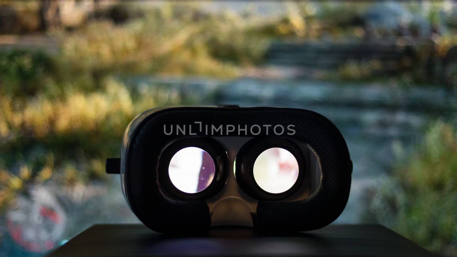 Virtual reality device playing movie inside by leungchopan