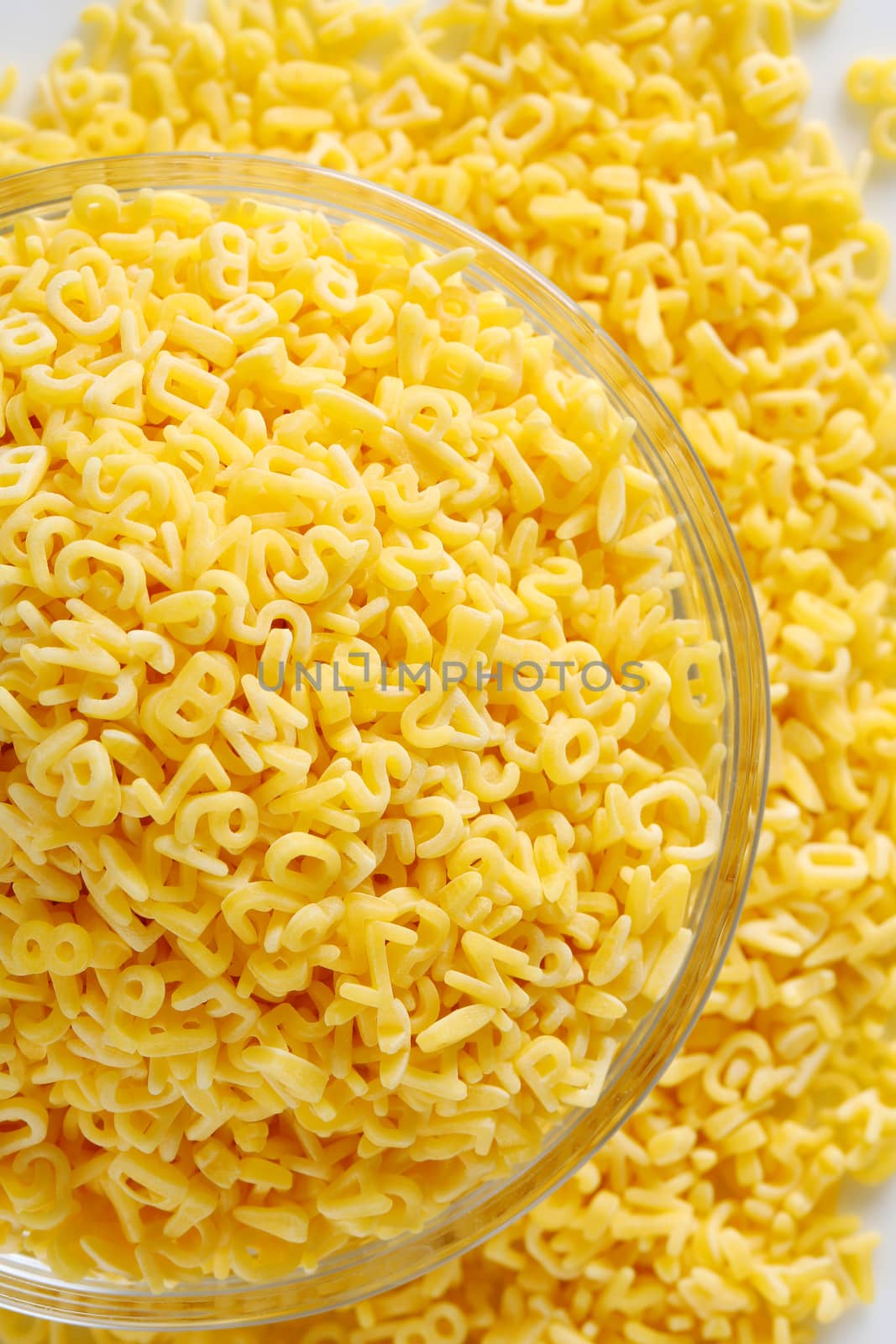 Bowl of small letter-shaped pasta