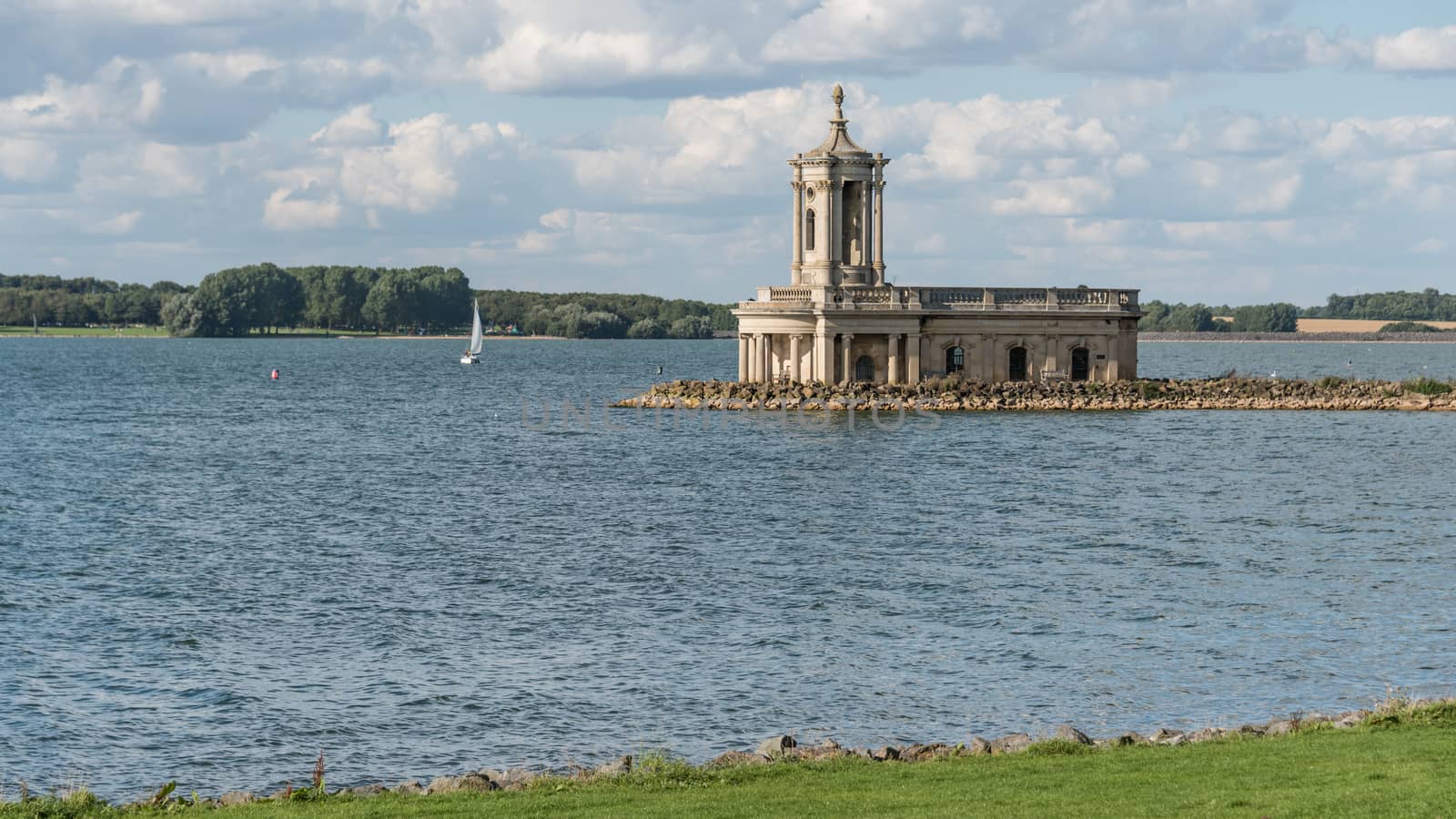 British church at Normanton extending in to Rutland water south shore