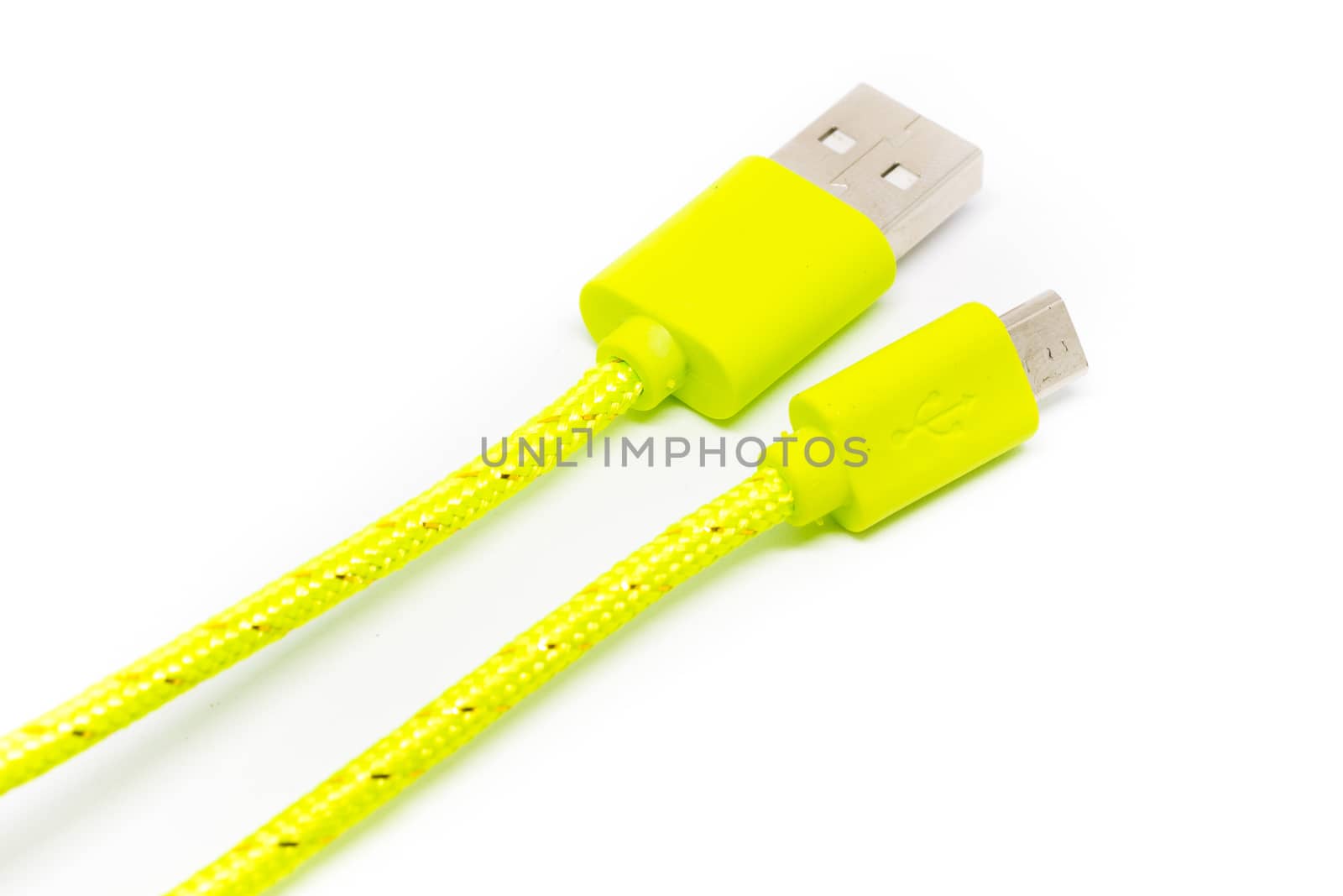 Portable micro USB charger for phone on white background ideal for travel item.