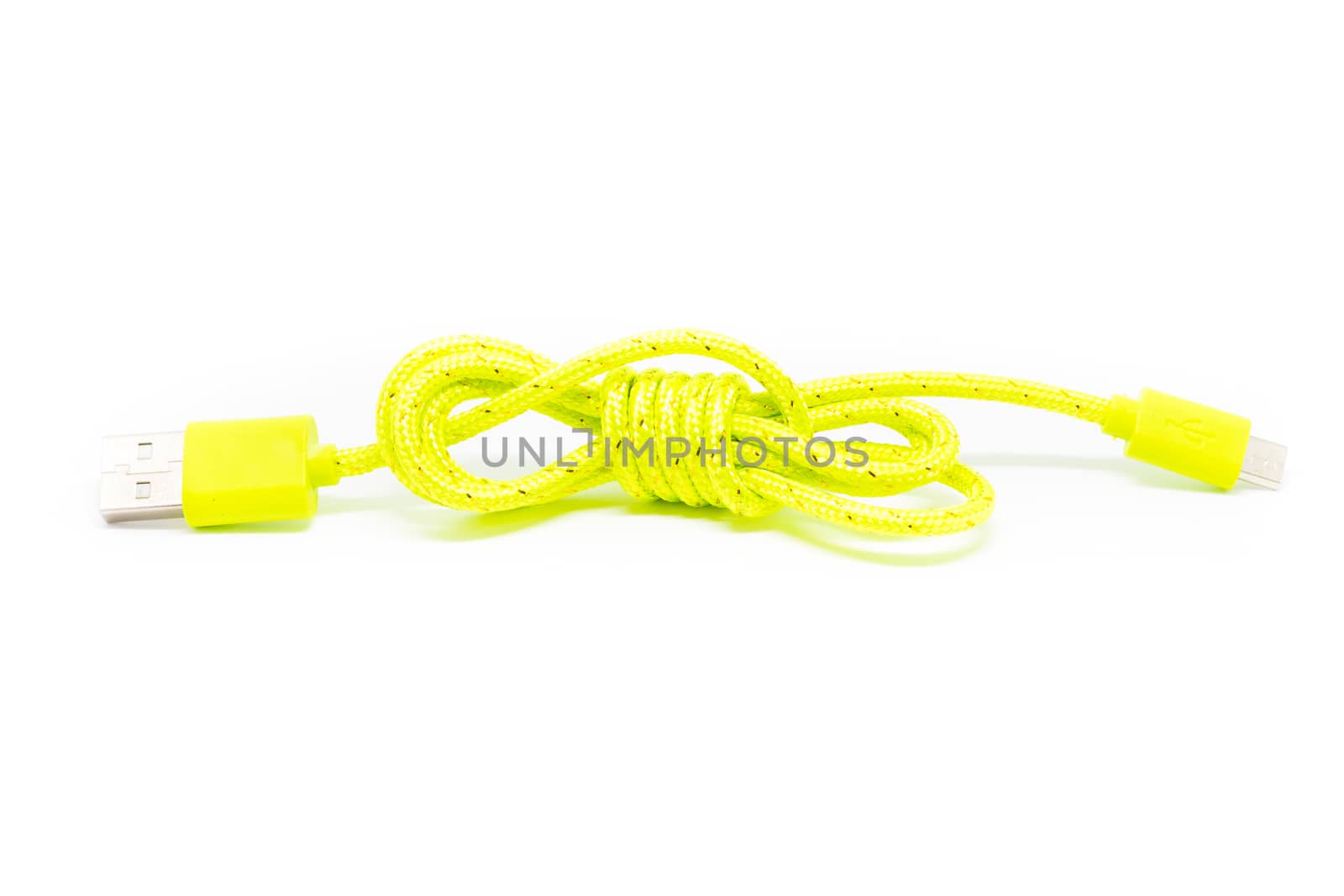 Portable micro USB charger for phone on white background ideal for travel item.