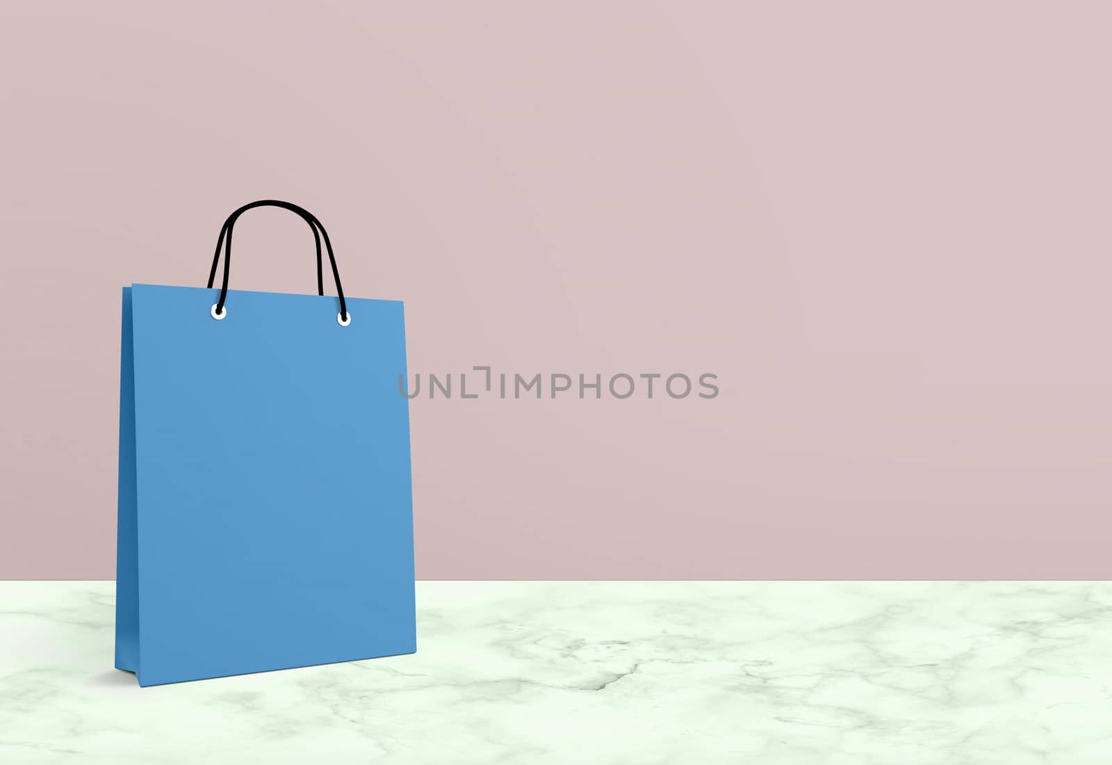 blue paper bag for shopping on a pink background