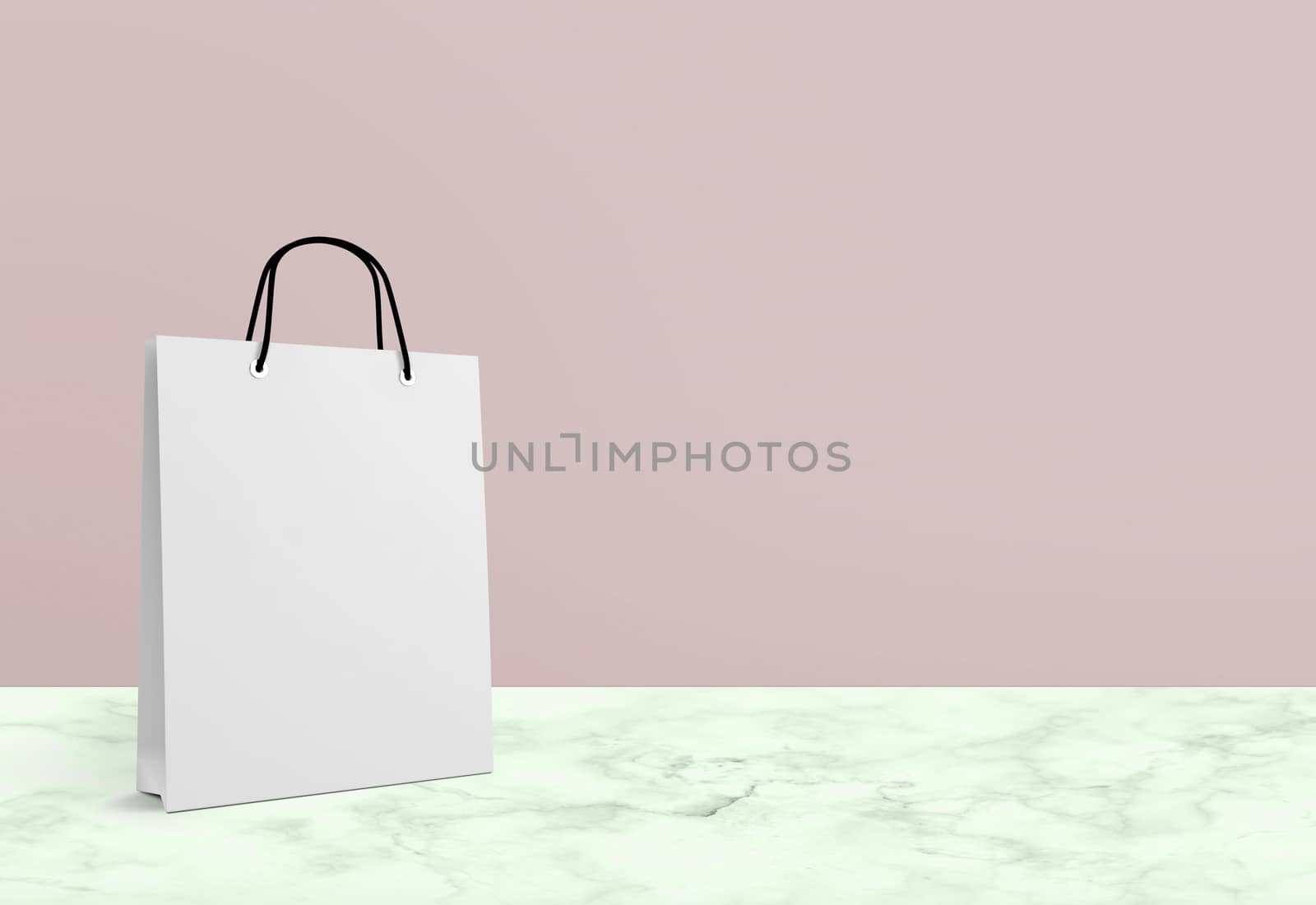 white paper bag for shopping on a pink background