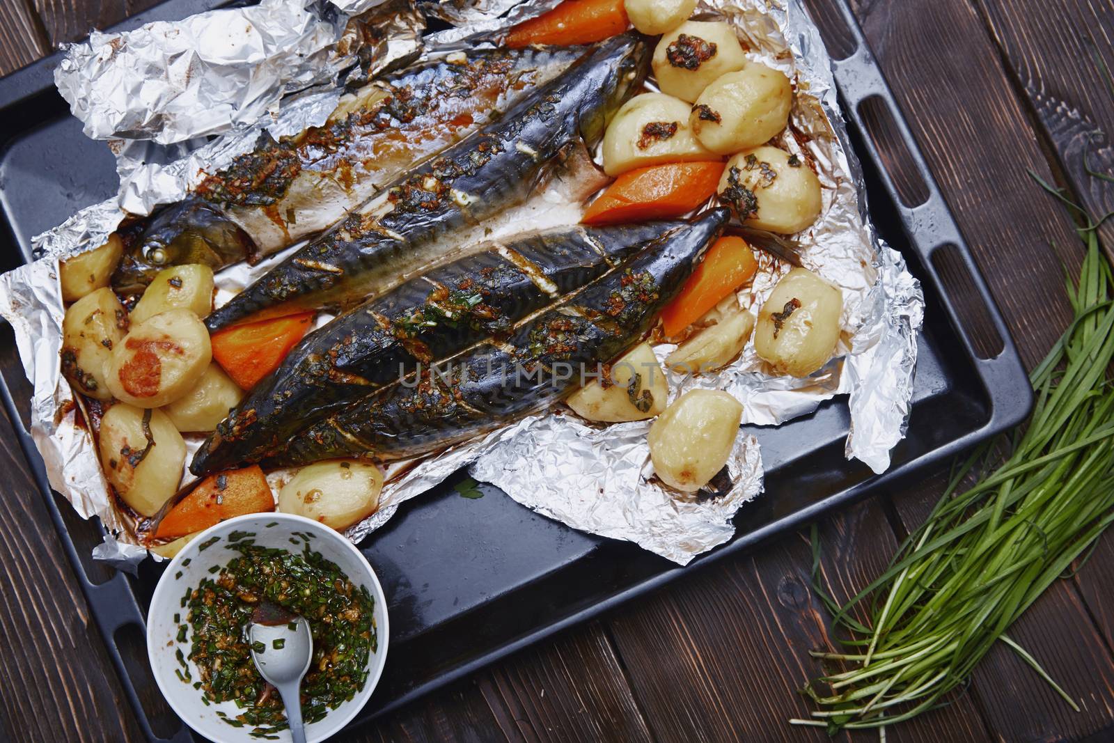 Baked fish and vegetable