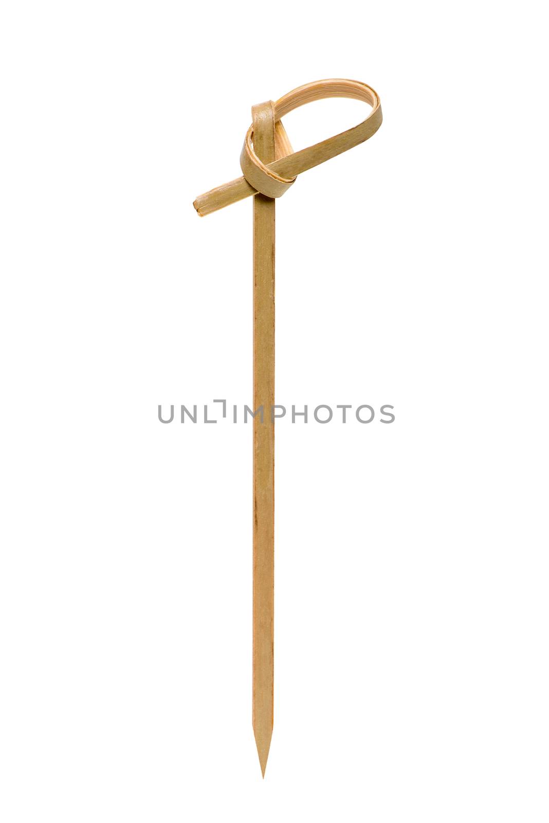 Bamboo toothpick closeup isolated on white background.