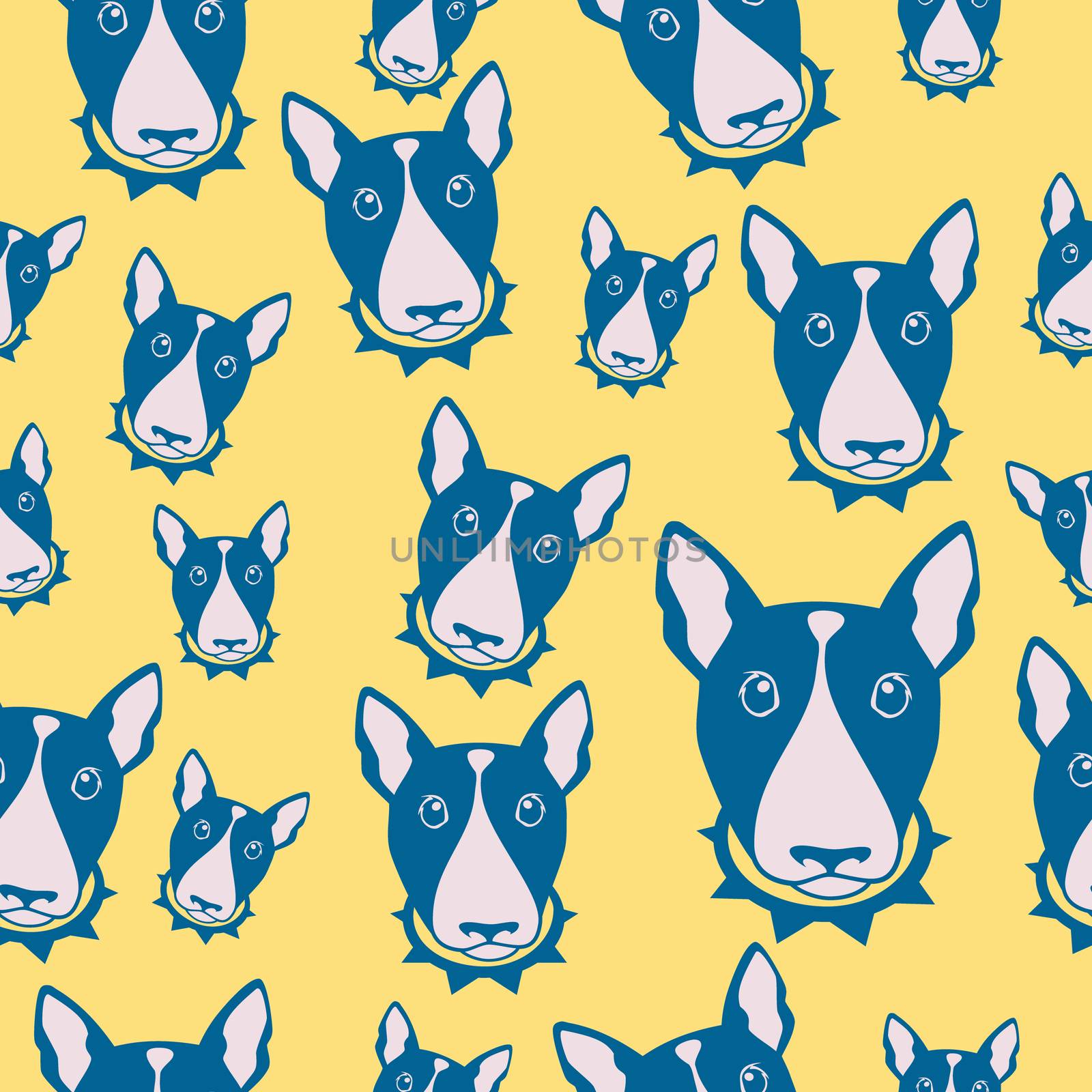 Happy dog bull terrier background. Seamless pattern.