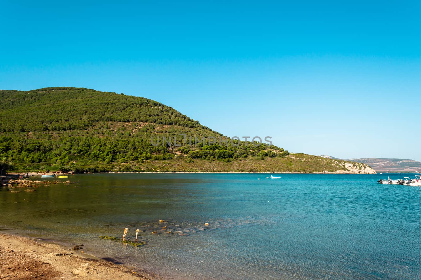 View of gulf and beach of Tramariglio, Sardinia, in a sunny day of summer