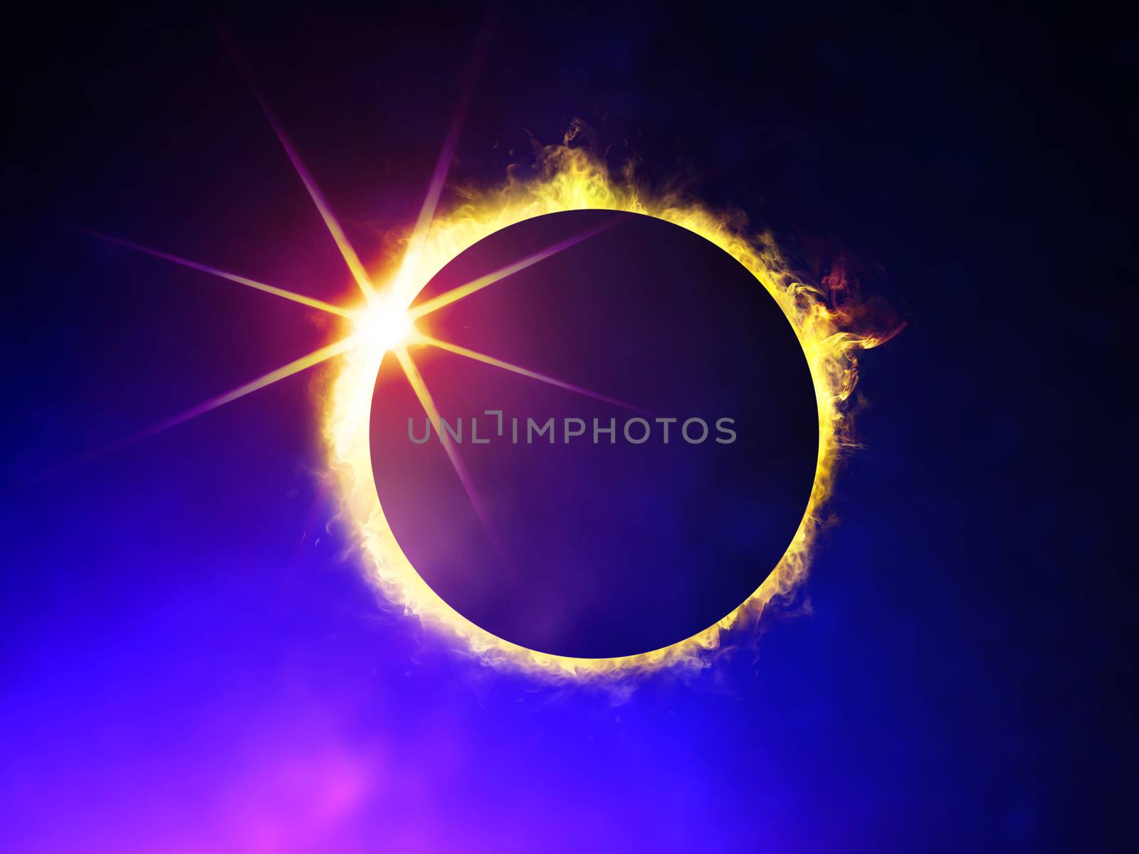 illustration of solar eclipse, enlarged view in the Universe