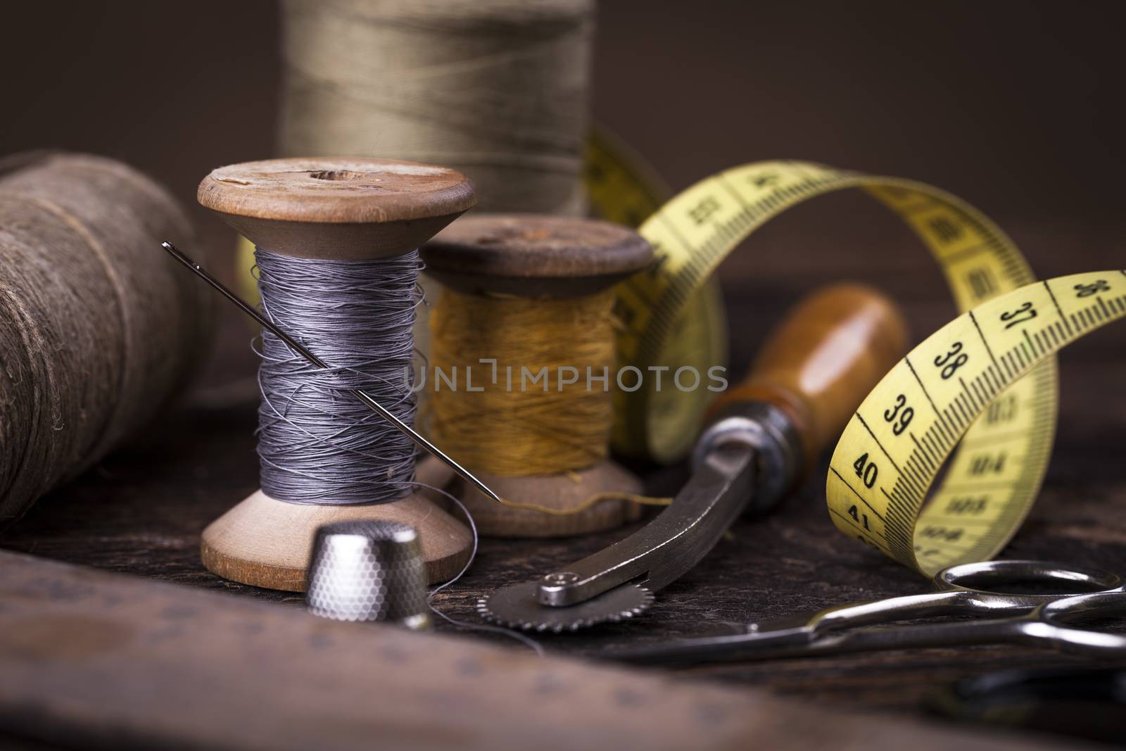 Sewing instruments, threads, needles in vintaae style by fikmik