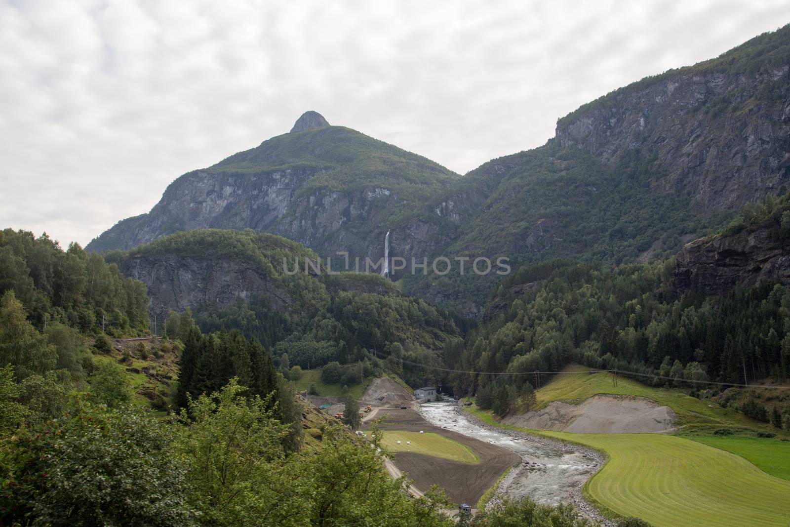 Varied landscape during the train trip of the Flamsbana way from Flam to Myrdal, Norway.