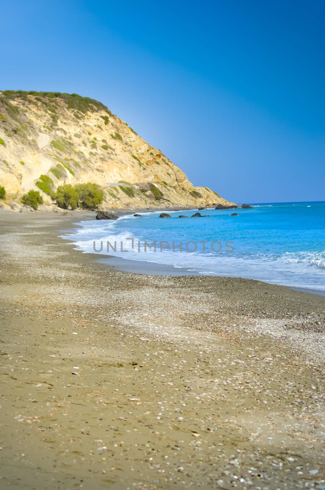 View of the Pebbles beach in Tertsa in southern Crete