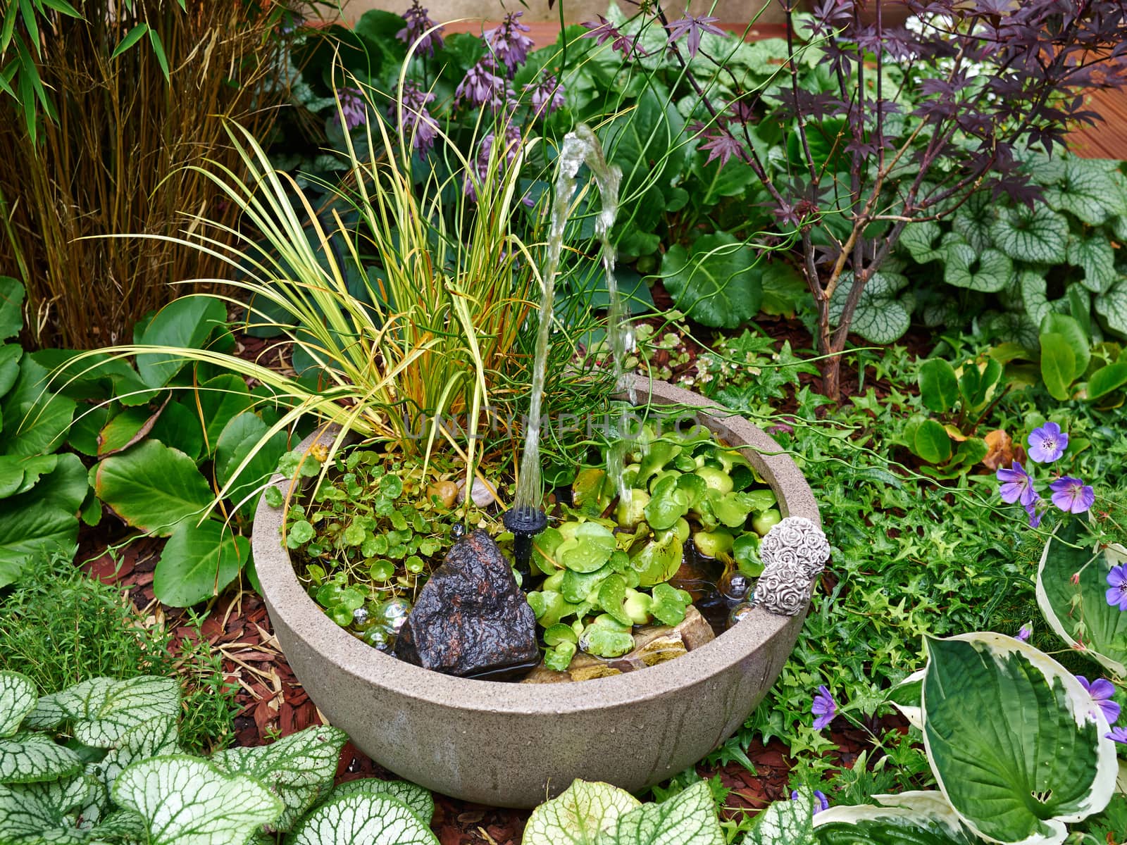 Small water fountain in a beautiful garden by Ronyzmbow