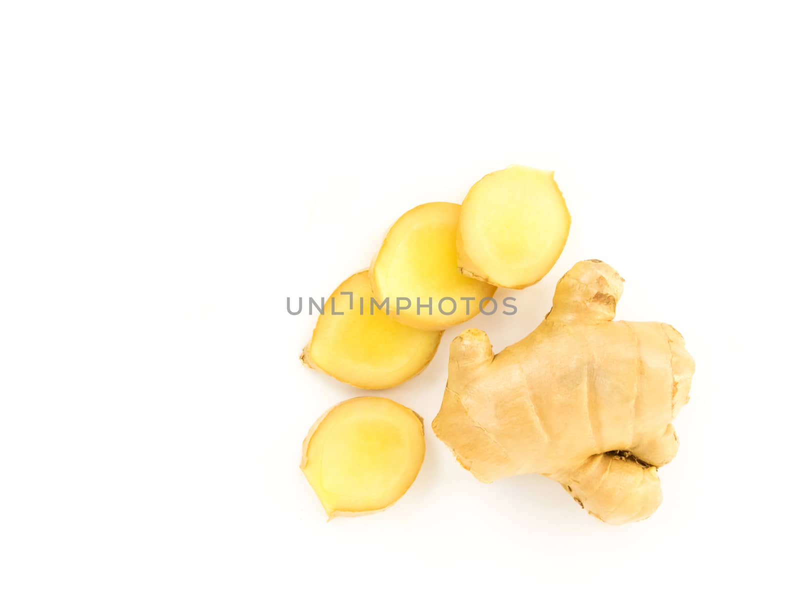 Fresh ginger on white background, raw material for cooking by pt.pongsak@gmail.com