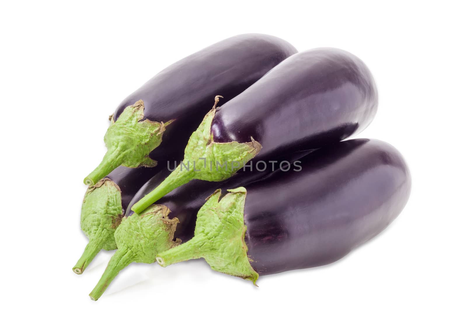 Pile of the fresh purple eggplants on a white background
