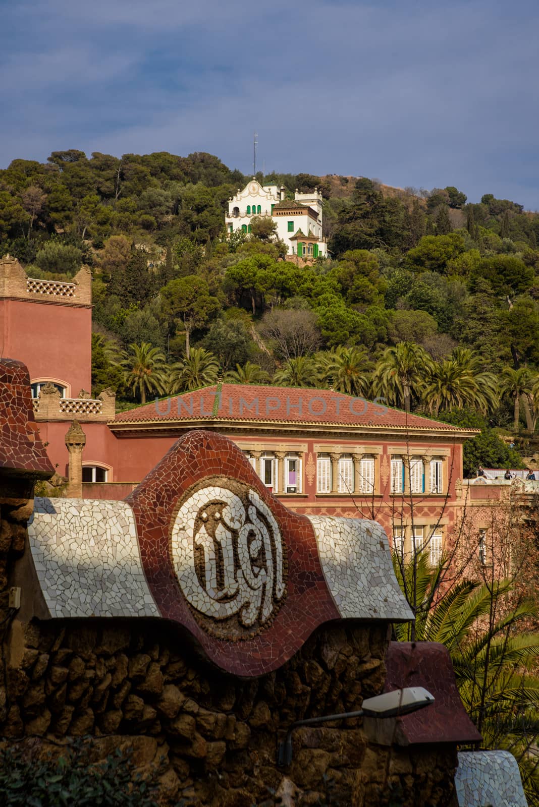Park Guell, populart tourit attraction in Barcelona, Spain.